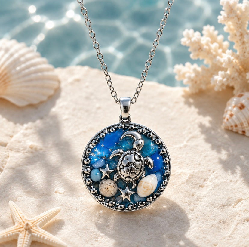 🐢 Sea Turtle Seascape Pendant