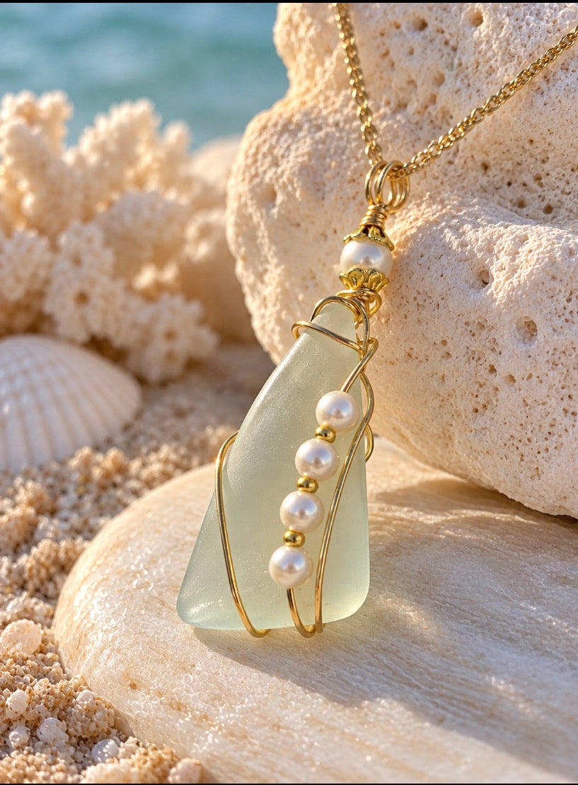 Seafoam Pearl Sea Glass Necklace