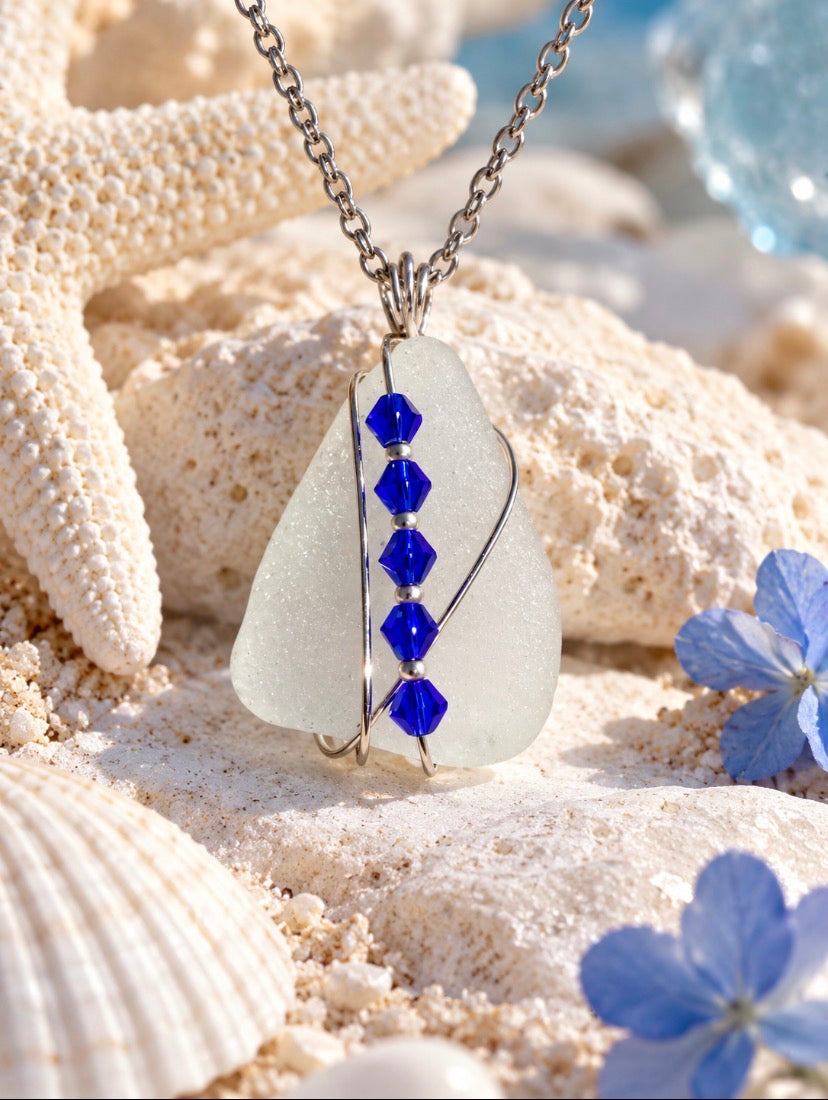 Cobalt Tide Sea Glass Necklace