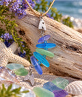 Purple, blue & green Bonefish sea glass necklace