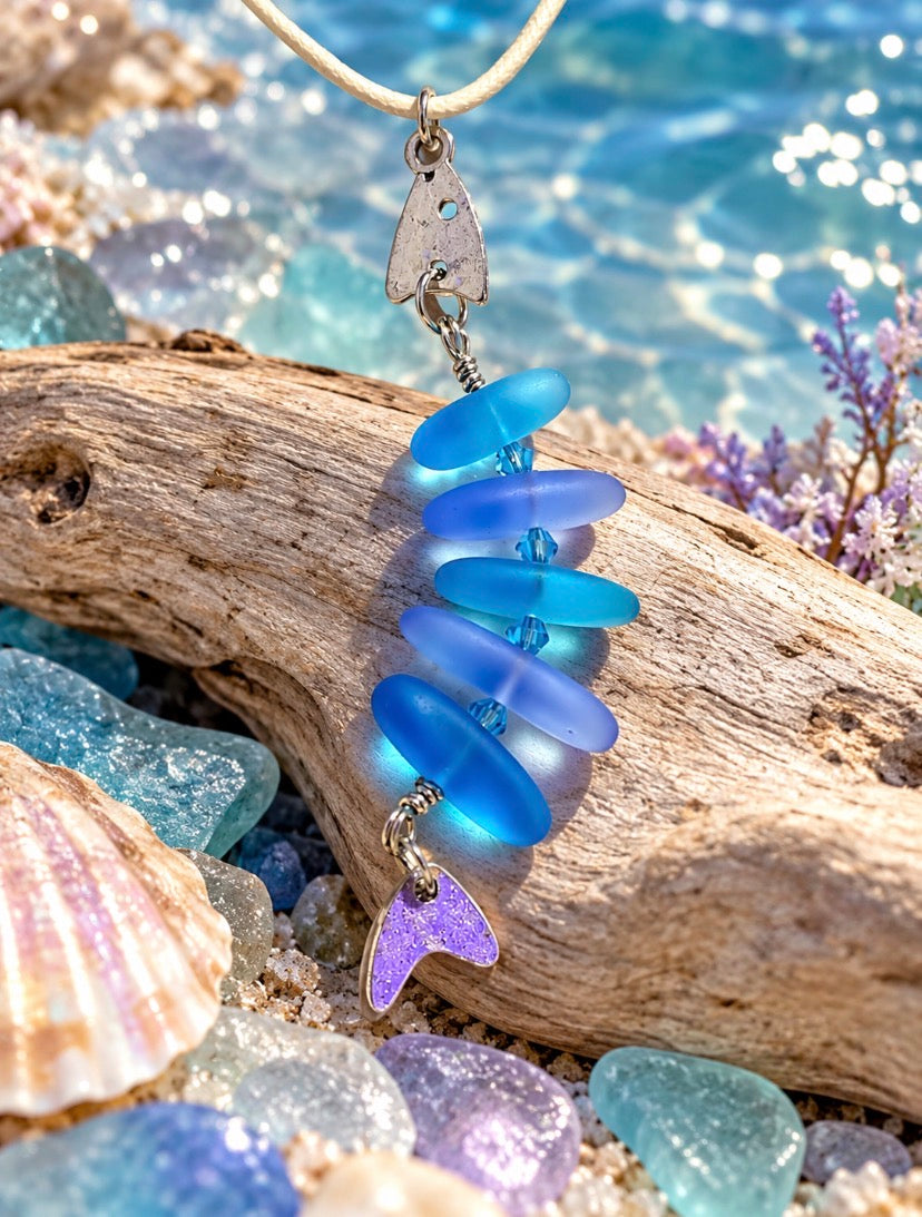 Blue & purple Bonefish Sea glass necklace
