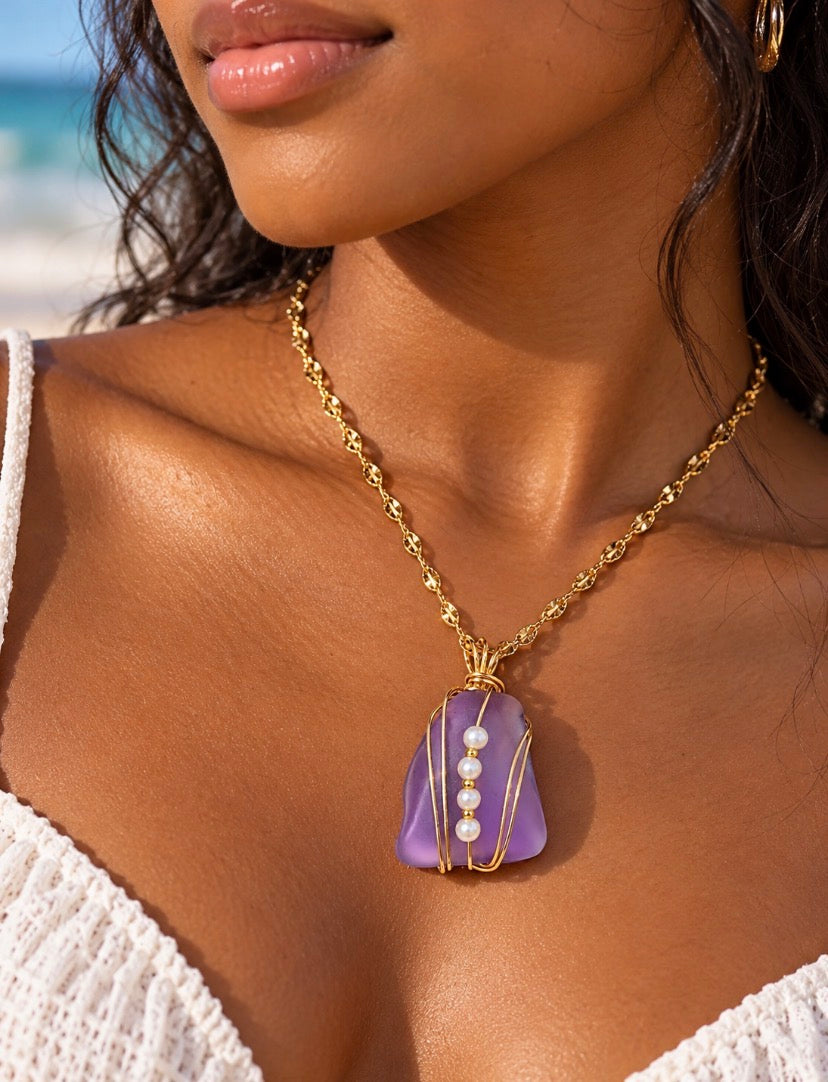 Lavender Pearl Sea Glass Necklace