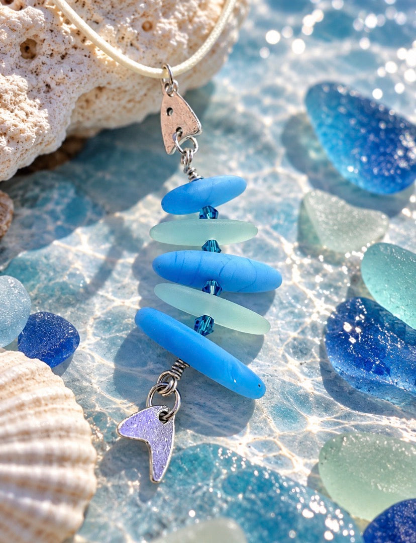 Sea foam blues and greens Bonefish sea glass necklace