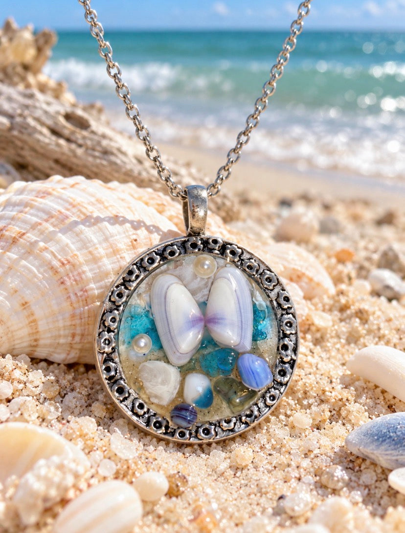Coastal Angel Wings Sea Glass Necklace