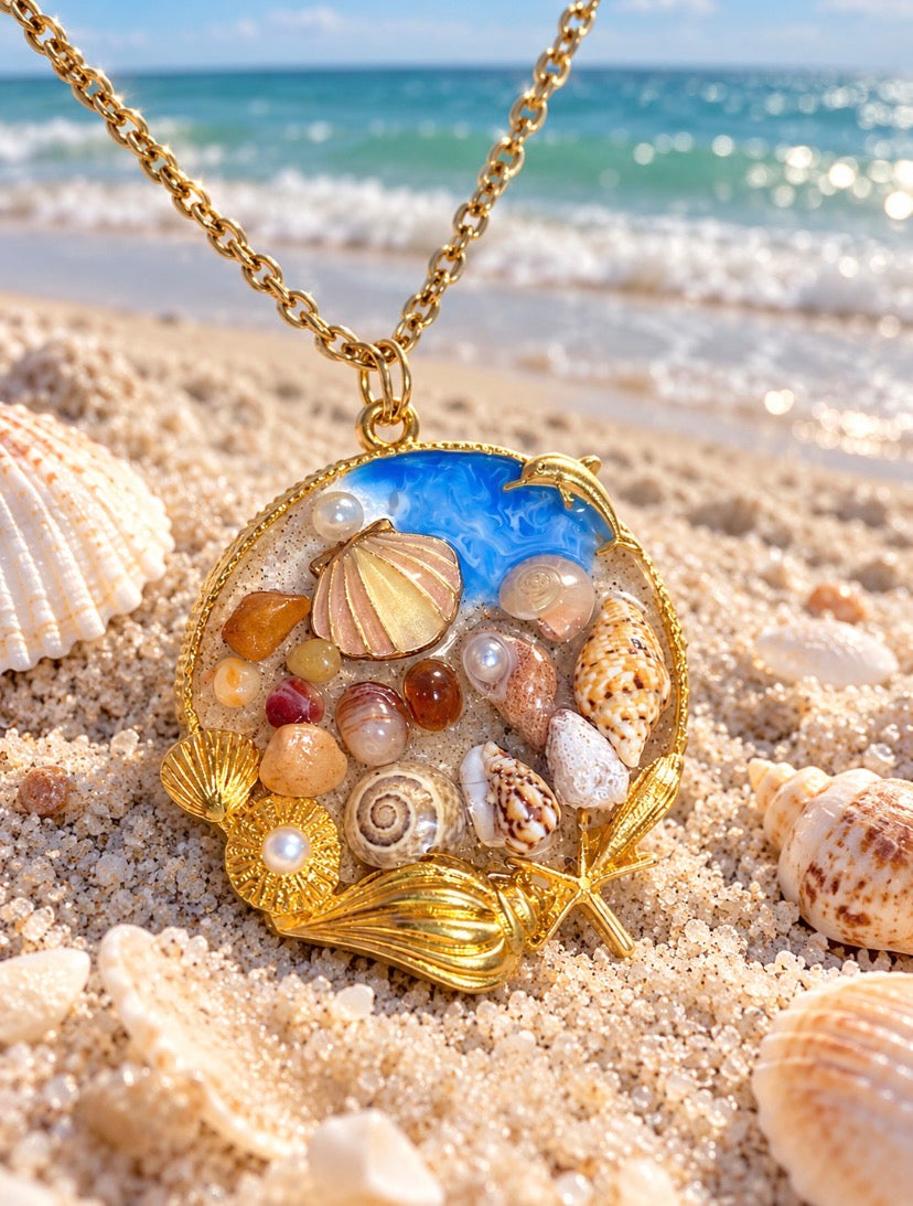 Golden Seascape Shell Pendant