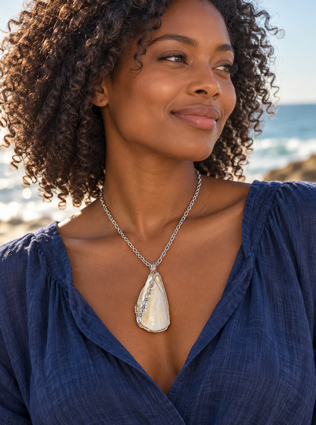 Coastal Crystal Glow Necklace worn by a model