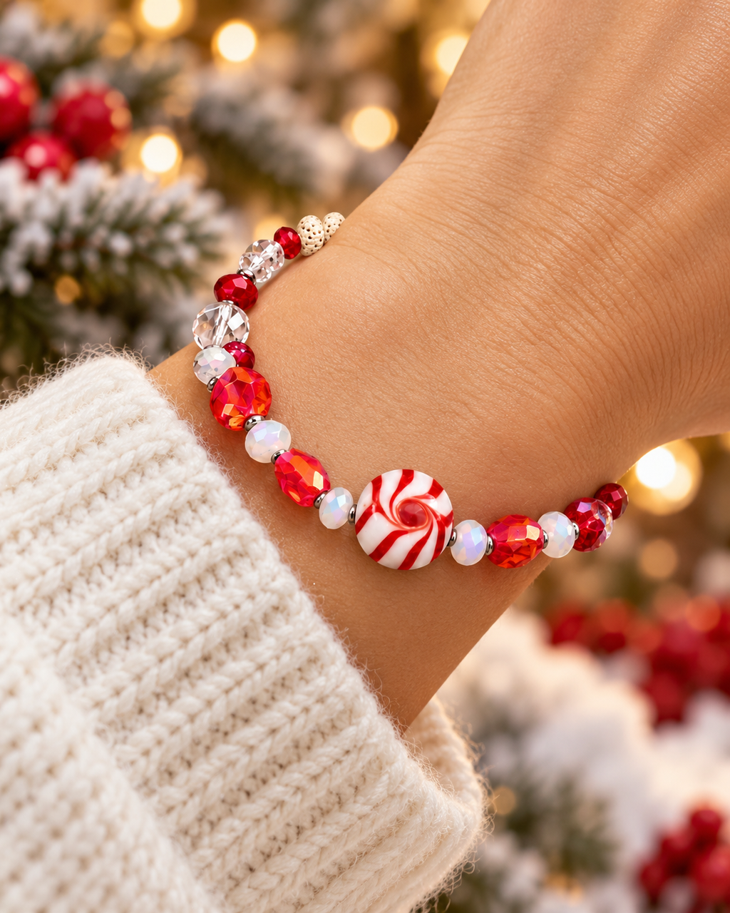 Peppermint Sparkle Holiday Bracelet worn by model