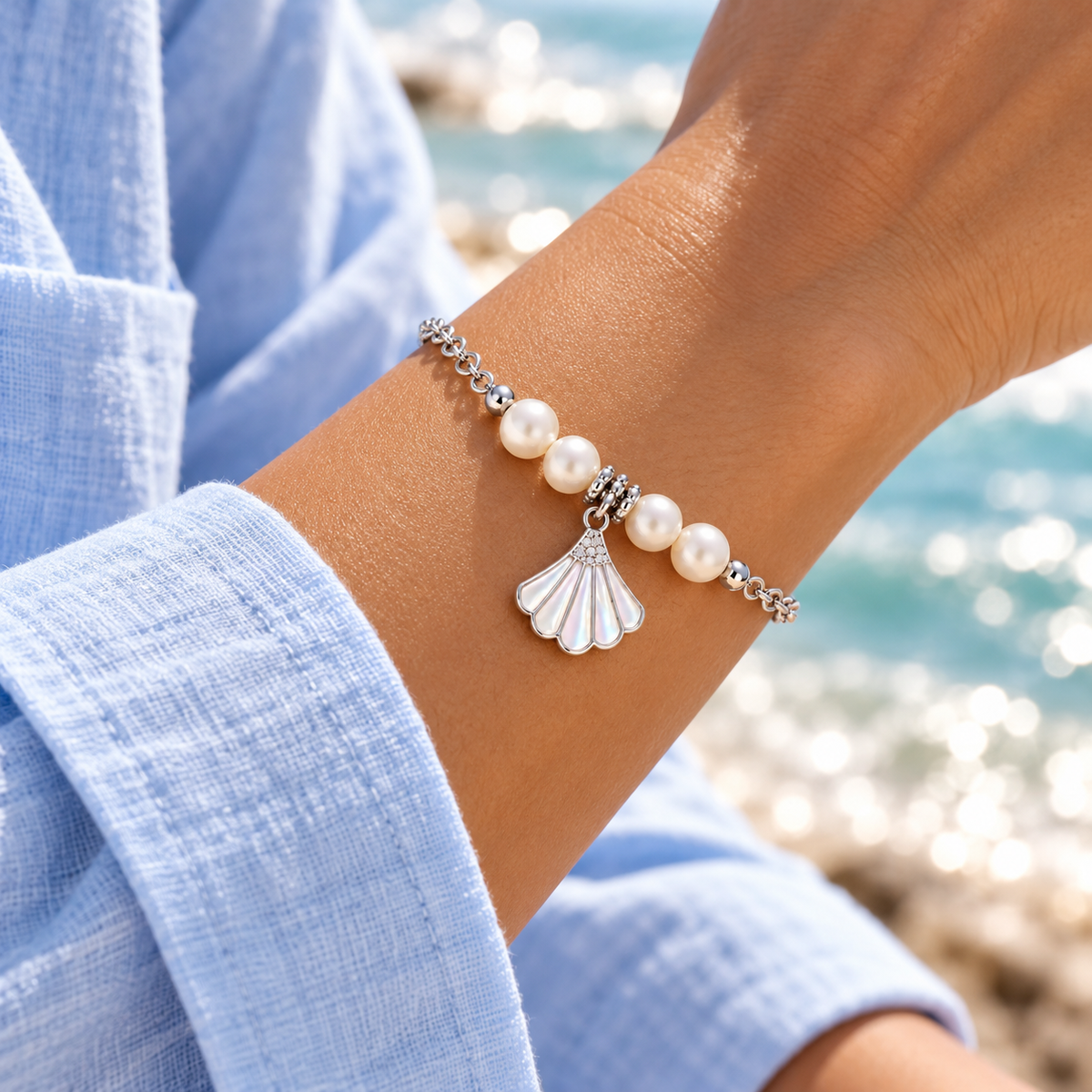 Mother-of-Pearl Shell Charm Branklet worn by model