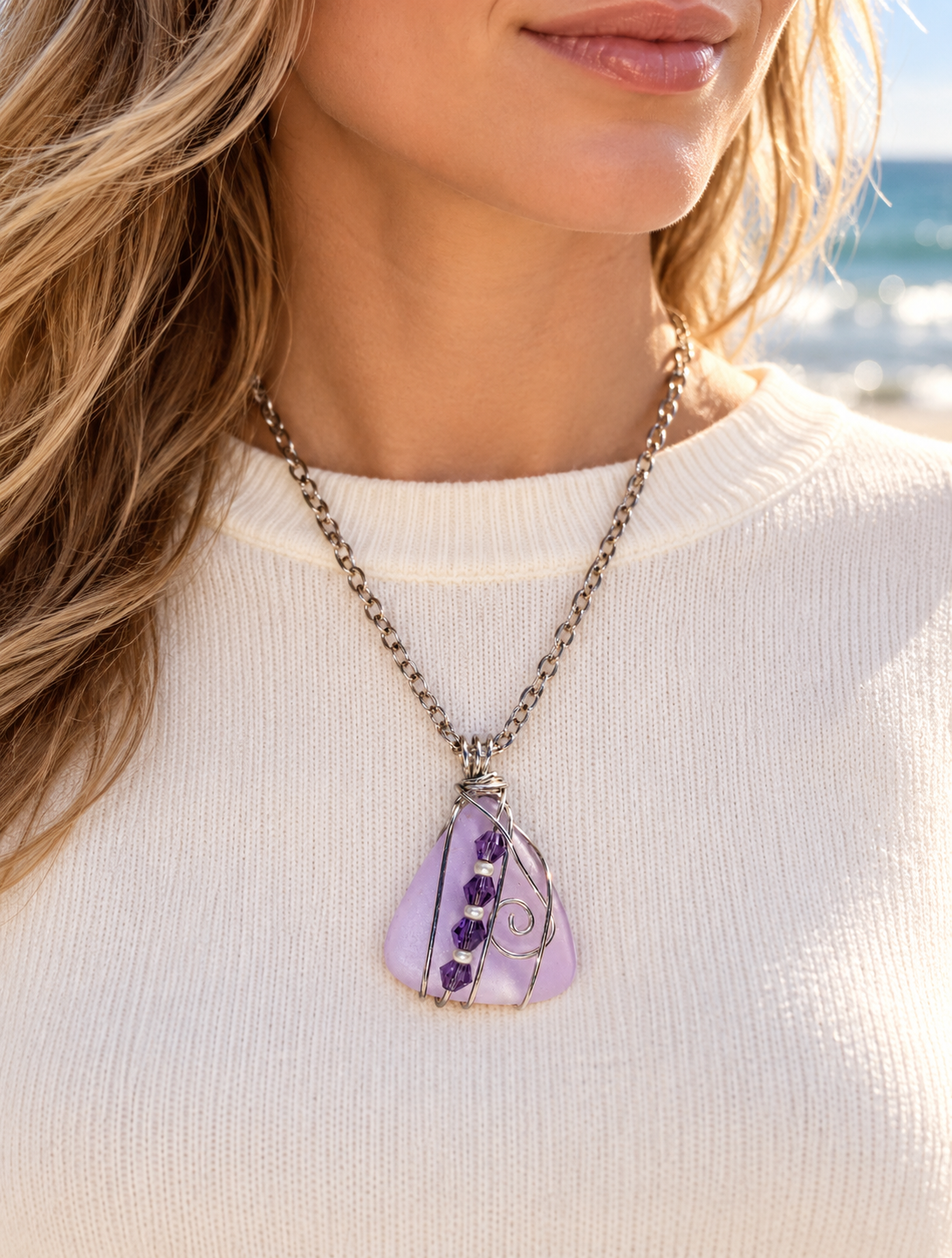 Lavender Drift Necklace worn by model
