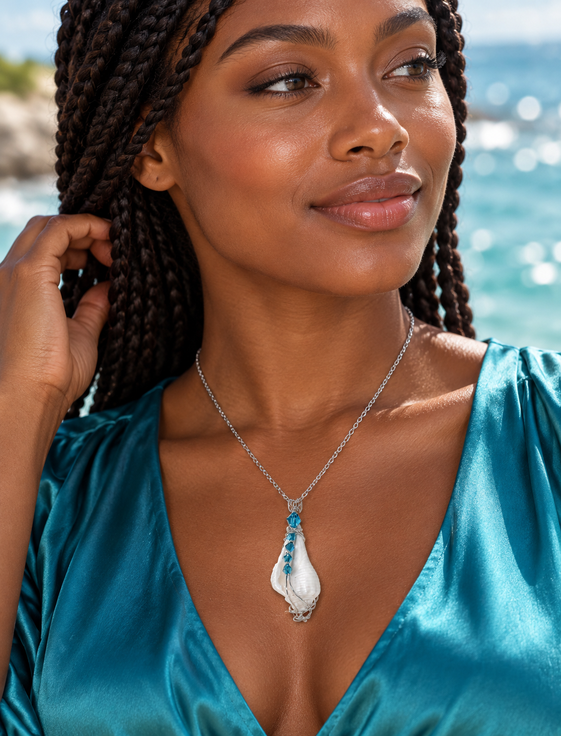 Caribbean Crystal Shell Necklace 🐚💎 worn by a model
