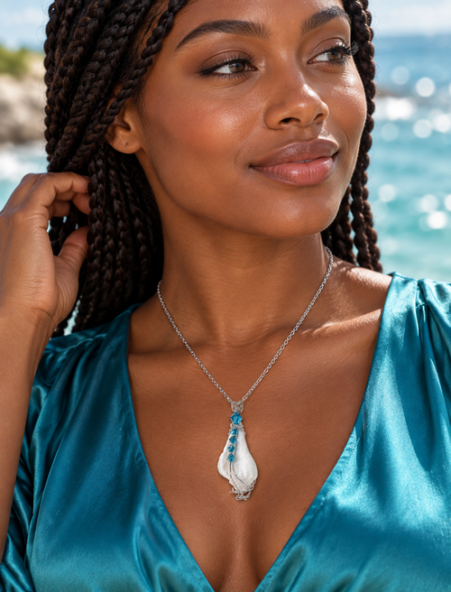 Caribbean Crystal Shell Necklace 🐚💎 worn by a model