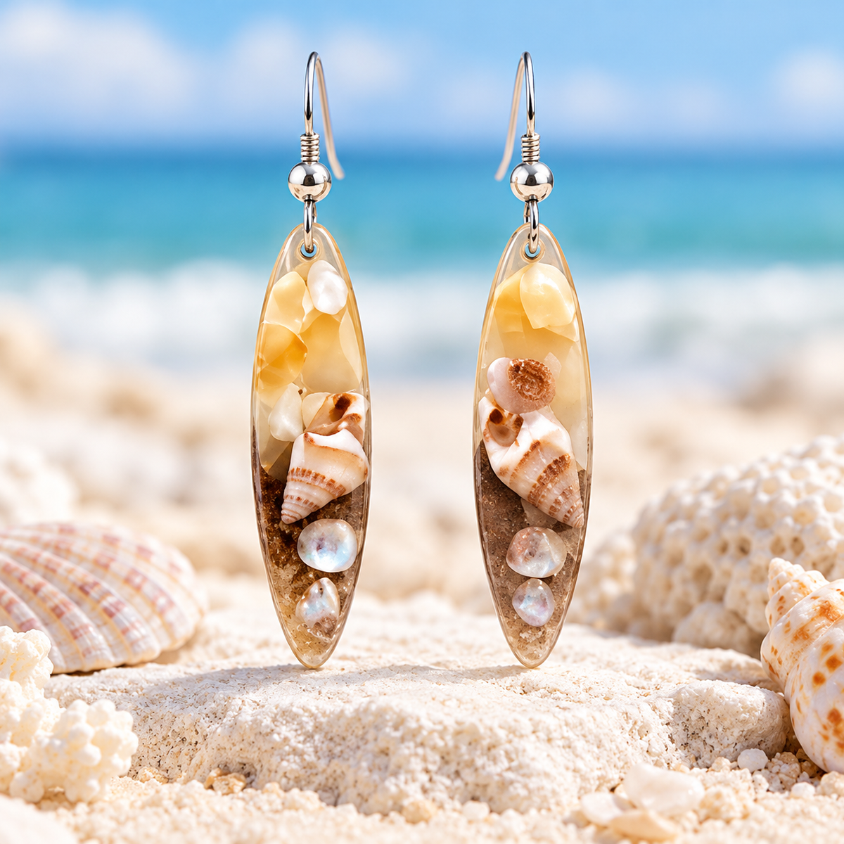 Pair of Golden Shore Shell Drop Earrings