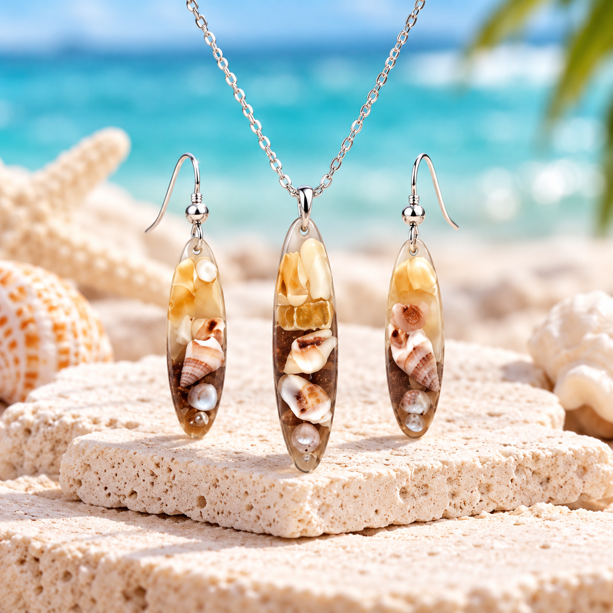 Golden Shore Shell Necklace and Earring Set