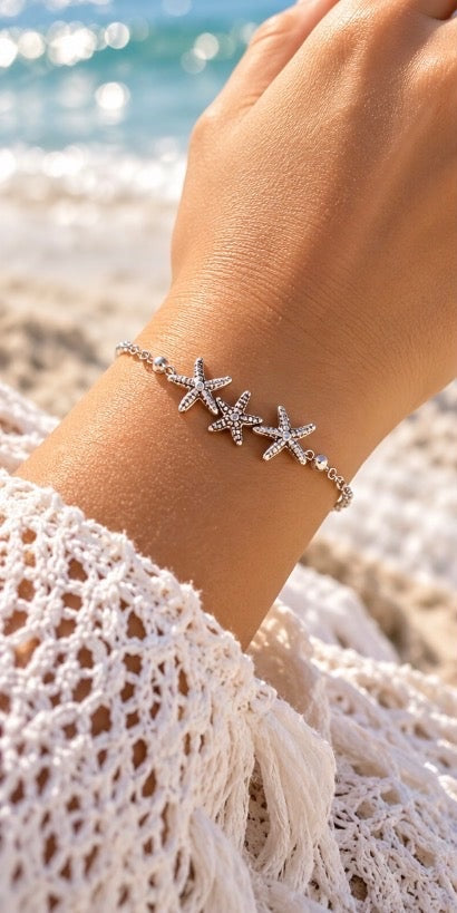 Silver Starfish Trio Branklet close-up worn by model